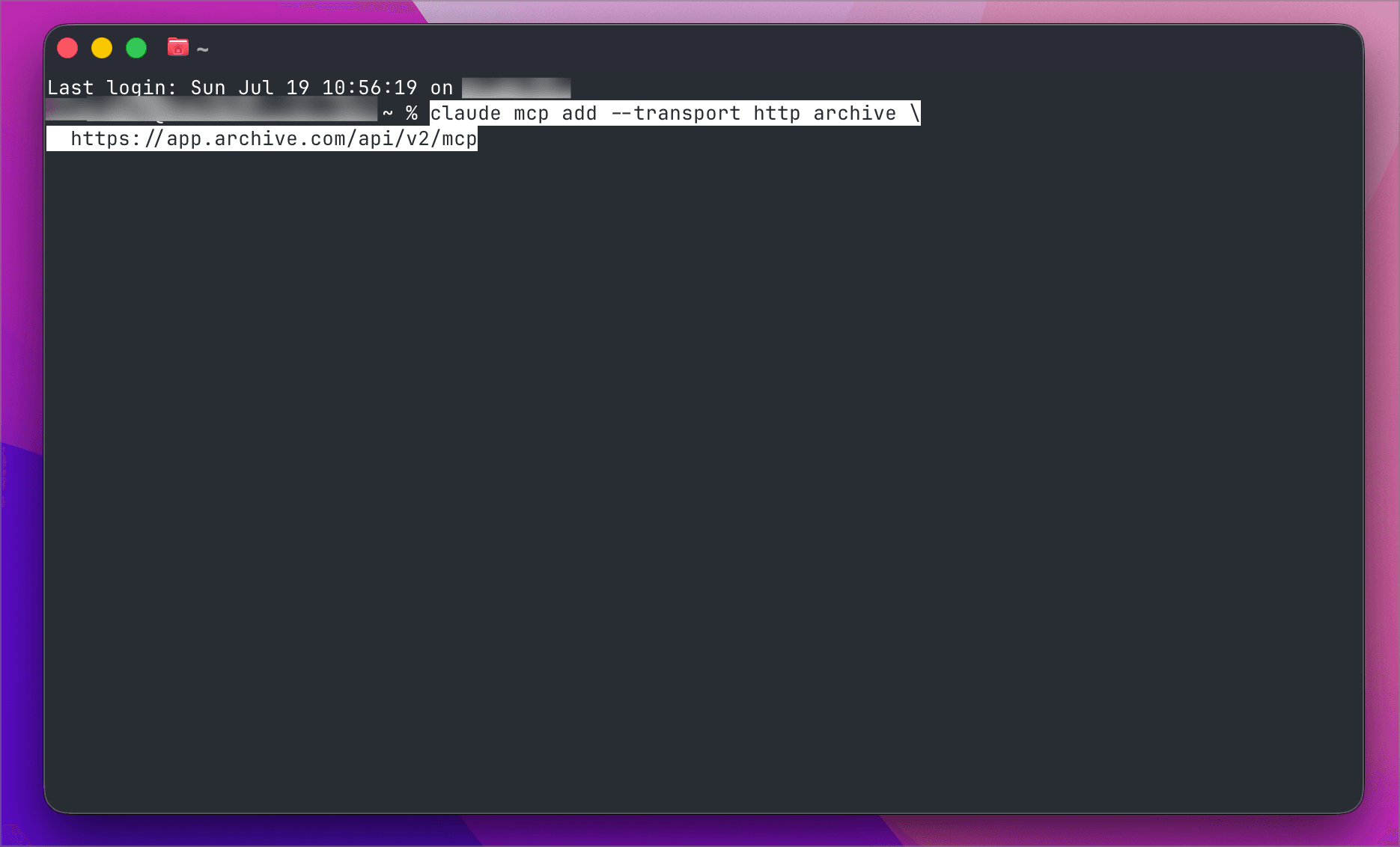 Running the claude mcp add command in a terminal