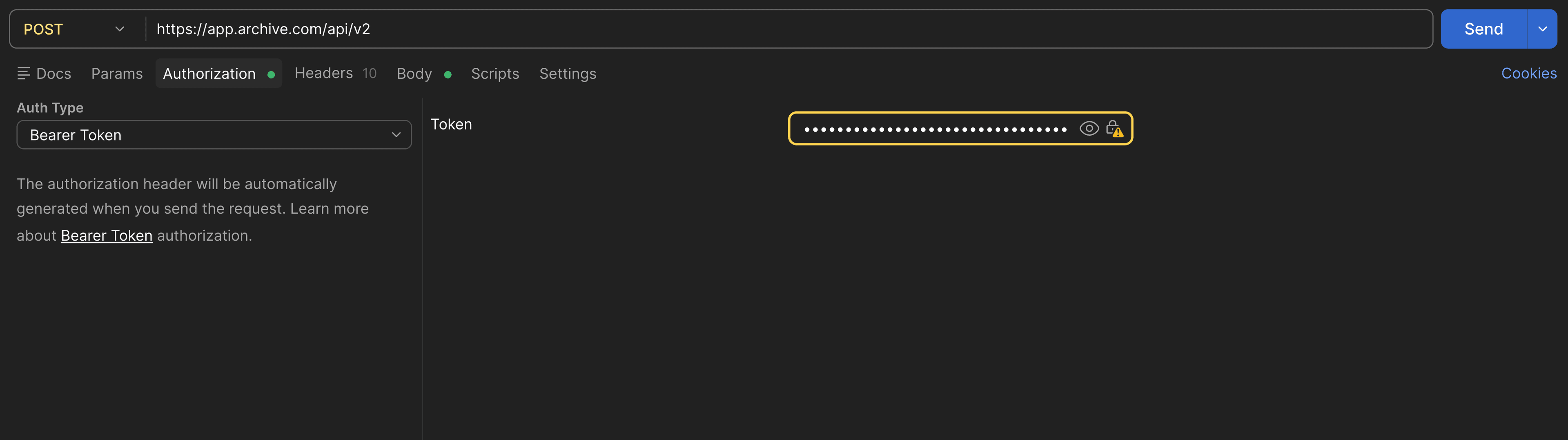 API client — URL and Bearer Token setup